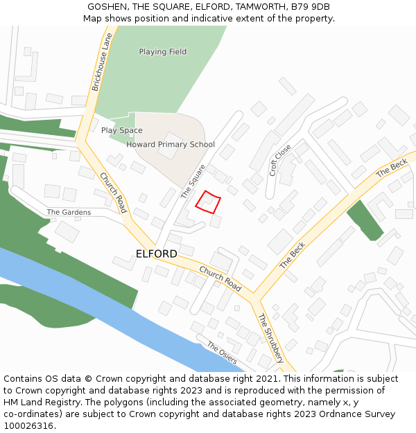 GOSHEN, THE SQUARE, ELFORD, TAMWORTH, B79 9DB: Location map and indicative extent of plot