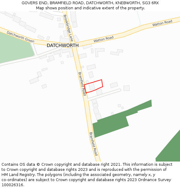 GOVERS END, BRAMFIELD ROAD, DATCHWORTH, KNEBWORTH, SG3 6RX: Location map and indicative extent of plot