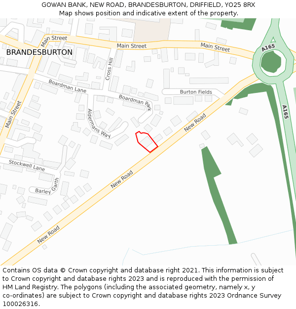 GOWAN BANK, NEW ROAD, BRANDESBURTON, DRIFFIELD, YO25 8RX: Location map and indicative extent of plot