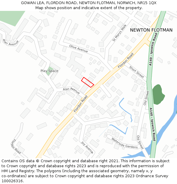 GOWAN LEA, FLORDON ROAD, NEWTON FLOTMAN, NORWICH, NR15 1QX: Location map and indicative extent of plot
