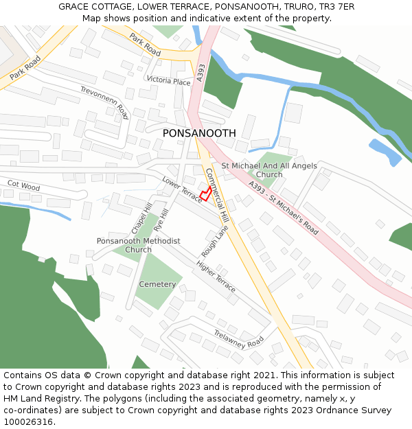 GRACE COTTAGE, LOWER TERRACE, PONSANOOTH, TRURO, TR3 7ER: Location map and indicative extent of plot