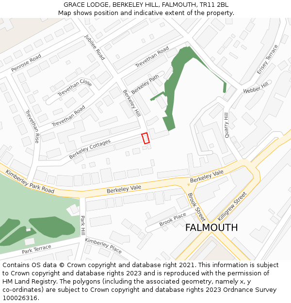 GRACE LODGE, BERKELEY HILL, FALMOUTH, TR11 2BL: Location map and indicative extent of plot