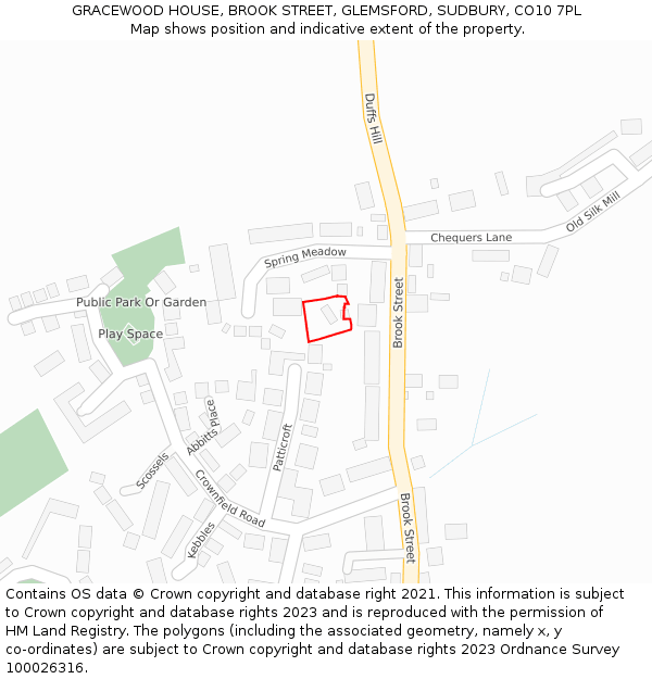 GRACEWOOD HOUSE, BROOK STREET, GLEMSFORD, SUDBURY, CO10 7PL: Location map and indicative extent of plot