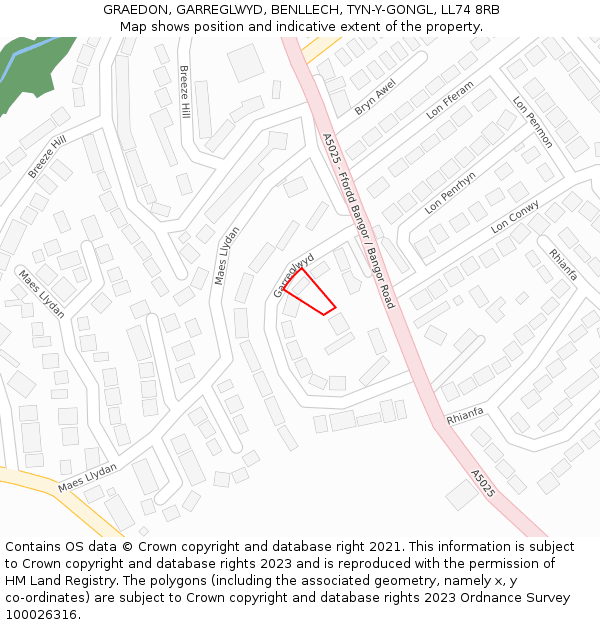 GRAEDON, GARREGLWYD, BENLLECH, TYN-Y-GONGL, LL74 8RB: Location map and indicative extent of plot