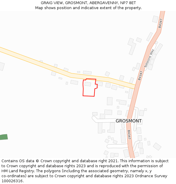 GRAIG VIEW, GROSMONT, ABERGAVENNY, NP7 8ET: Location map and indicative extent of plot