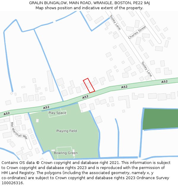 GRALIN BUNGALOW, MAIN ROAD, WRANGLE, BOSTON, PE22 9AJ: Location map and indicative extent of plot