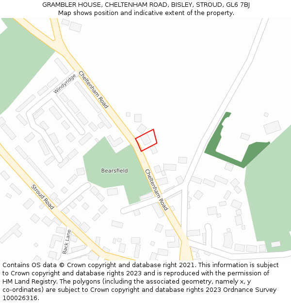 GRAMBLER HOUSE, CHELTENHAM ROAD, BISLEY, STROUD, GL6 7BJ: Location map and indicative extent of plot