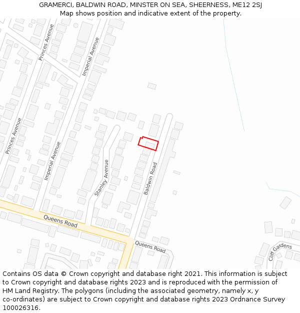 GRAMERCI, BALDWIN ROAD, MINSTER ON SEA, SHEERNESS, ME12 2SJ: Location map and indicative extent of plot