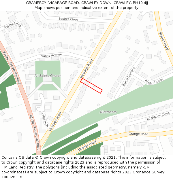 GRAMERCY, VICARAGE ROAD, CRAWLEY DOWN, CRAWLEY, RH10 4JJ: Location map and indicative extent of plot