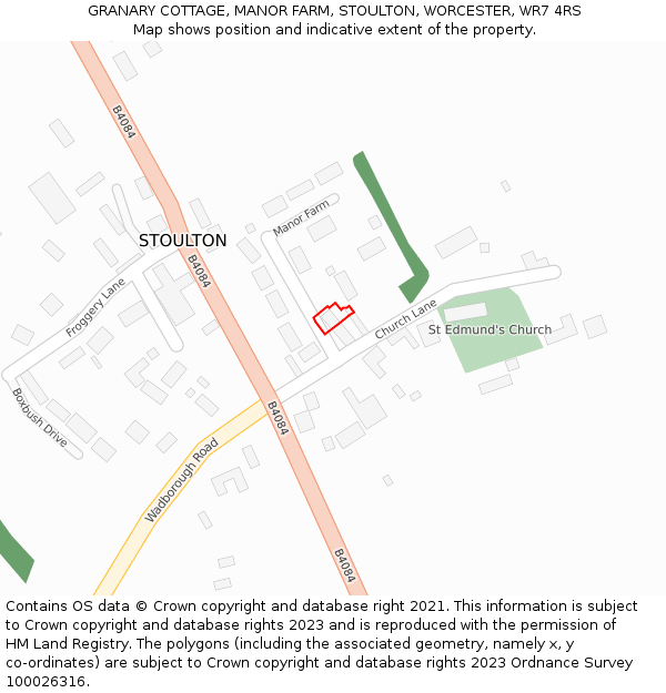 GRANARY COTTAGE, MANOR FARM, STOULTON, WORCESTER, WR7 4RS: Location map and indicative extent of plot