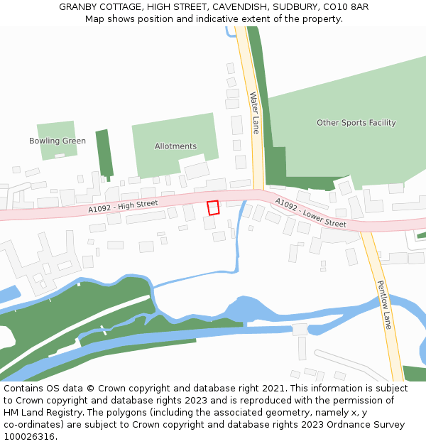 GRANBY COTTAGE, HIGH STREET, CAVENDISH, SUDBURY, CO10 8AR: Location map and indicative extent of plot