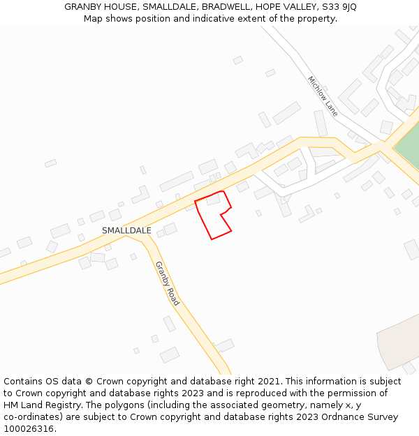 GRANBY HOUSE, SMALLDALE, BRADWELL, HOPE VALLEY, S33 9JQ: Location map and indicative extent of plot