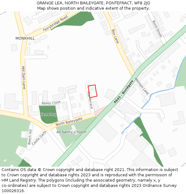 GRANGE LEA, NORTH BAILEYGATE, PONTEFRACT, WF8 2JG: Location map and indicative extent of plot