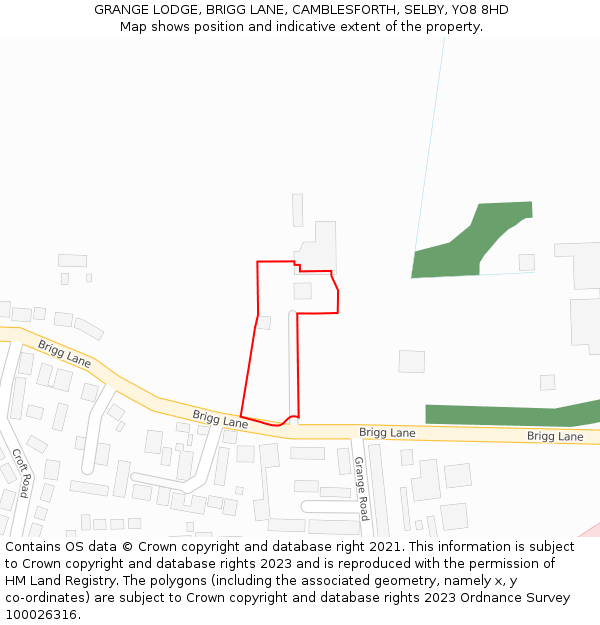 GRANGE LODGE, BRIGG LANE, CAMBLESFORTH, SELBY, YO8 8HD: Location map and indicative extent of plot