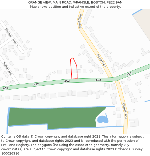 GRANGE VIEW, MAIN ROAD, WRANGLE, BOSTON, PE22 9AN: Location map and indicative extent of plot