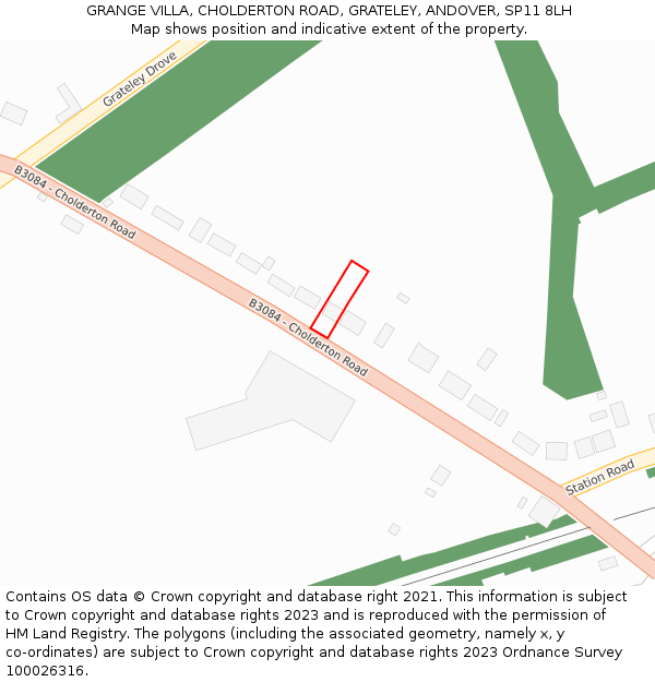 GRANGE VILLA, CHOLDERTON ROAD, GRATELEY, ANDOVER, SP11 8LH: Location map and indicative extent of plot