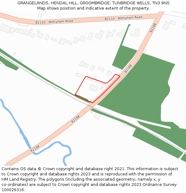 GRANGELANDS, HENDAL HILL, GROOMBRIDGE, TUNBRIDGE WELLS, TN3 9NS: Location map and indicative extent of plot