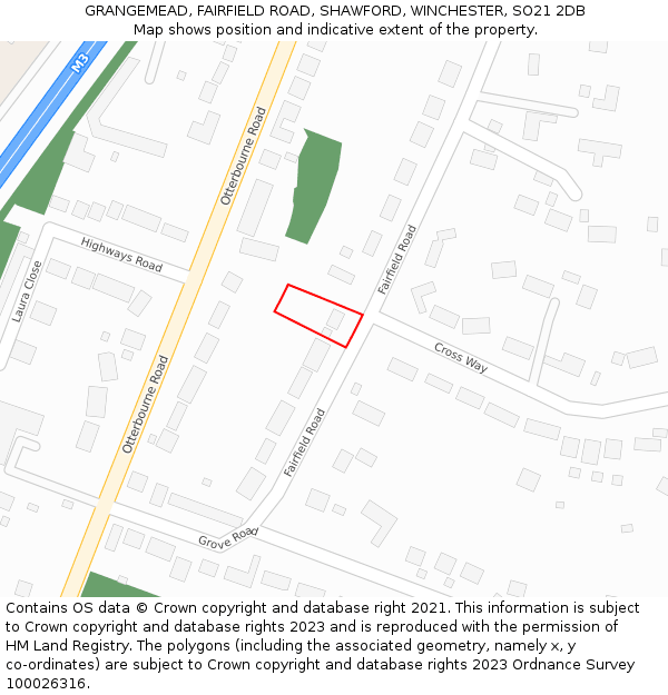 GRANGEMEAD, FAIRFIELD ROAD, SHAWFORD, WINCHESTER, SO21 2DB: Location map and indicative extent of plot