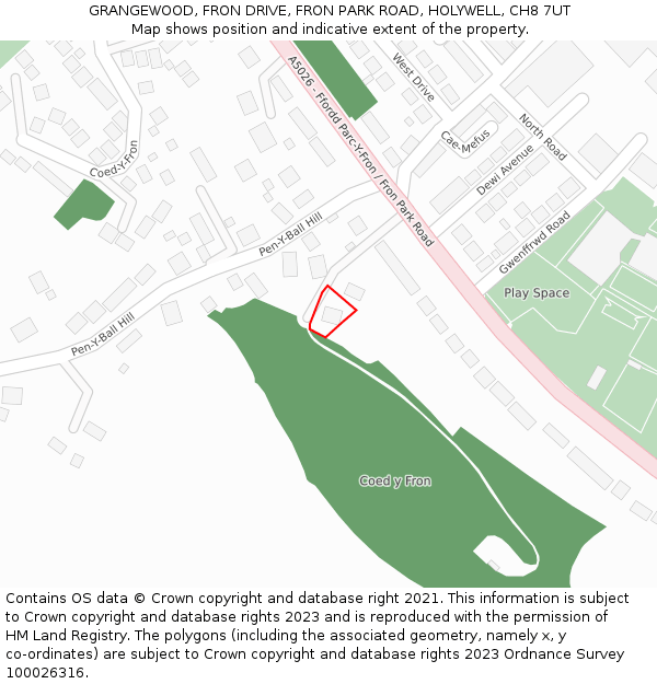 GRANGEWOOD, FRON DRIVE, FRON PARK ROAD, HOLYWELL, CH8 7UT: Location map and indicative extent of plot