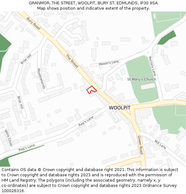 GRANMOR, THE STREET, WOOLPIT, BURY ST. EDMUNDS, IP30 9SA: Location map and indicative extent of plot