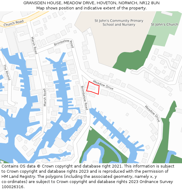 GRANSDEN HOUSE, MEADOW DRIVE, HOVETON, NORWICH, NR12 8UN: Location map and indicative extent of plot