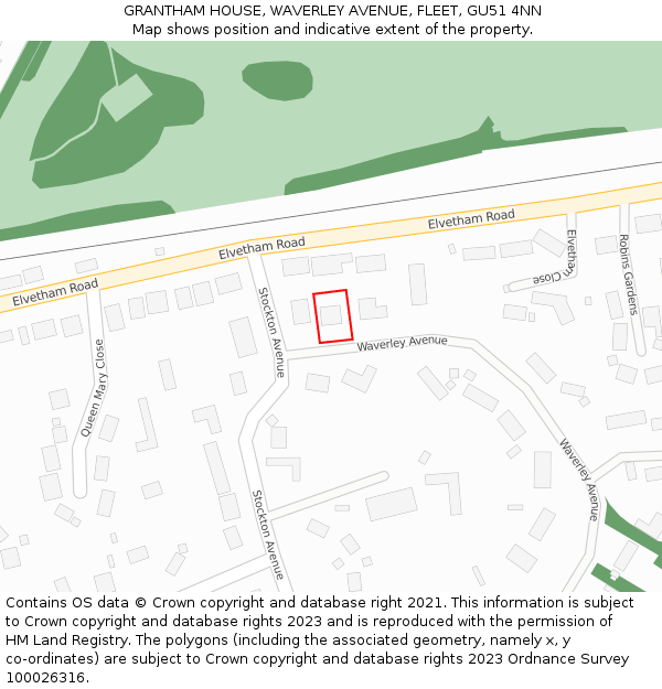 GRANTHAM HOUSE, WAVERLEY AVENUE, FLEET, GU51 4NN: Location map and indicative extent of plot