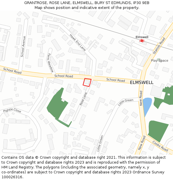 GRANTROSE, ROSE LANE, ELMSWELL, BURY ST EDMUNDS, IP30 9EB: Location map and indicative extent of plot