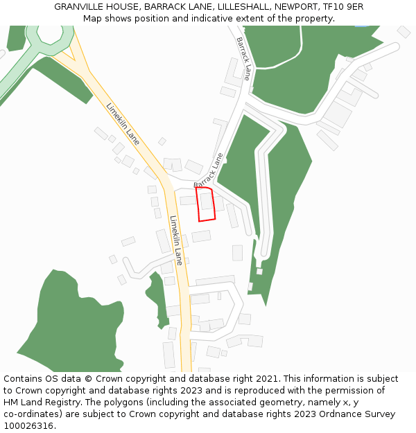 GRANVILLE HOUSE, BARRACK LANE, LILLESHALL, NEWPORT, TF10 9ER: Location map and indicative extent of plot
