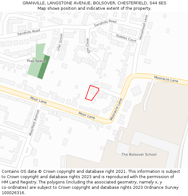 GRANVILLE, LANGSTONE AVENUE, BOLSOVER, CHESTERFIELD, S44 6ES: Location map and indicative extent of plot