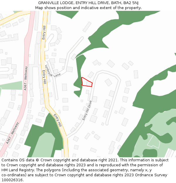 GRANVILLE LODGE, ENTRY HILL DRIVE, BATH, BA2 5NJ: Location map and indicative extent of plot