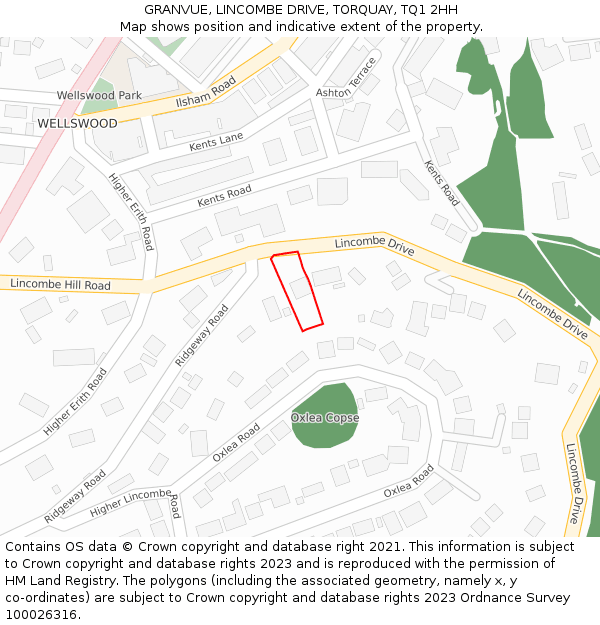 GRANVUE, LINCOMBE DRIVE, TORQUAY, TQ1 2HH: Location map and indicative extent of plot