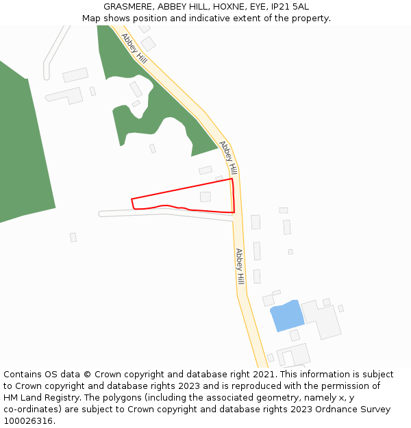 GRASMERE, ABBEY HILL, HOXNE, EYE, IP21 5AL: Location map and indicative extent of plot