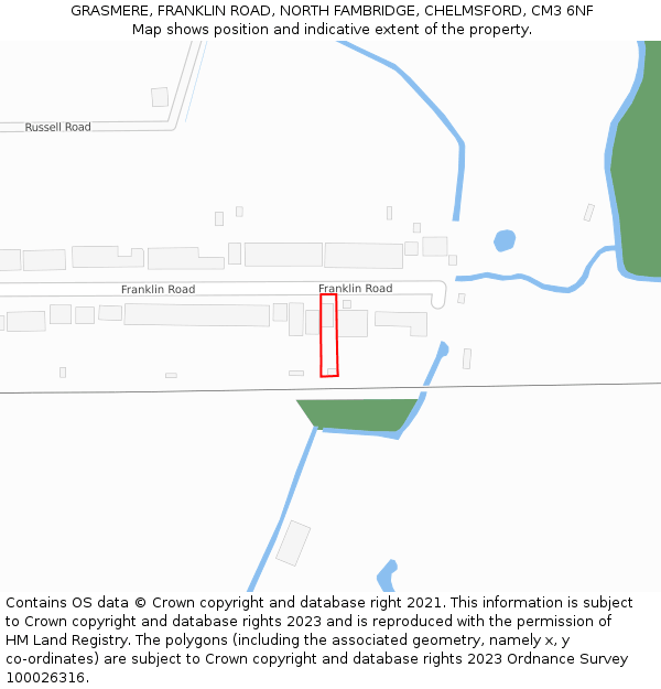 GRASMERE, FRANKLIN ROAD, NORTH FAMBRIDGE, CHELMSFORD, CM3 6NF: Location map and indicative extent of plot