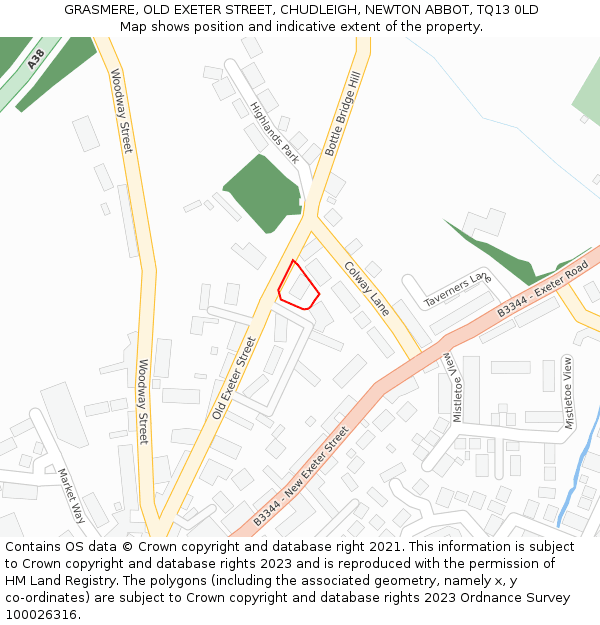 GRASMERE, OLD EXETER STREET, CHUDLEIGH, NEWTON ABBOT, TQ13 0LD: Location map and indicative extent of plot