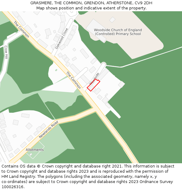 GRASMERE, THE COMMON, GRENDON, ATHERSTONE, CV9 2DH: Location map and indicative extent of plot