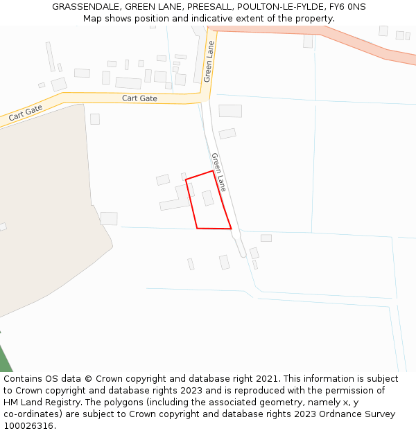 GRASSENDALE, GREEN LANE, PREESALL, POULTON-LE-FYLDE, FY6 0NS: Location map and indicative extent of plot