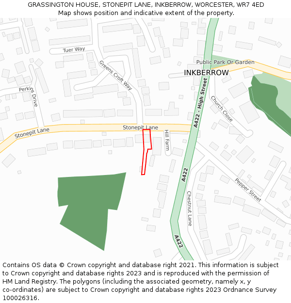 GRASSINGTON HOUSE, STONEPIT LANE, INKBERROW, WORCESTER, WR7 4ED: Location map and indicative extent of plot