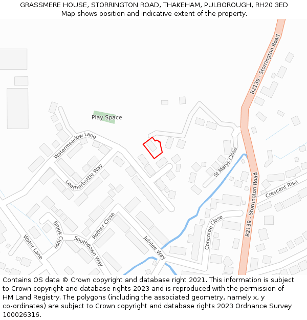 GRASSMERE HOUSE, STORRINGTON ROAD, THAKEHAM, PULBOROUGH, RH20 3ED: Location map and indicative extent of plot