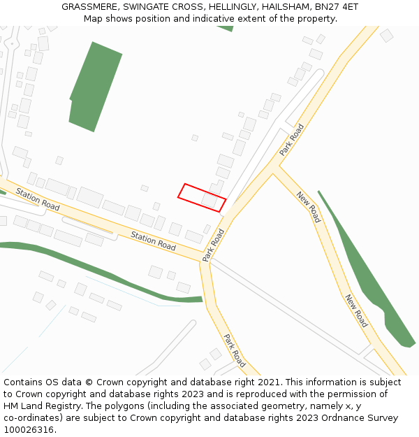 GRASSMERE, SWINGATE CROSS, HELLINGLY, HAILSHAM, BN27 4ET: Location map and indicative extent of plot