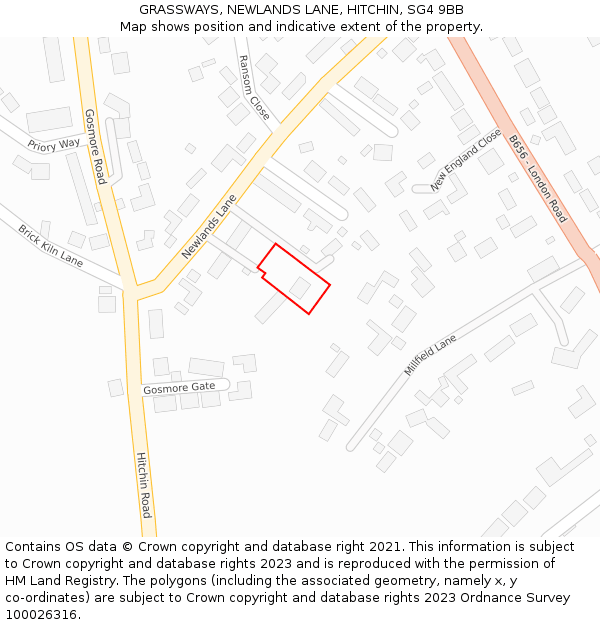 GRASSWAYS, NEWLANDS LANE, HITCHIN, SG4 9BB: Location map and indicative extent of plot