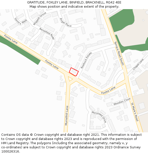 GRATITUDE, FOXLEY LANE, BINFIELD, BRACKNELL, RG42 4EE: Location map and indicative extent of plot
