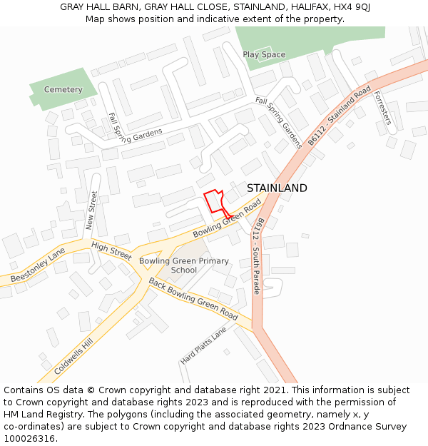 GRAY HALL BARN, GRAY HALL CLOSE, STAINLAND, HALIFAX, HX4 9QJ: Location map and indicative extent of plot