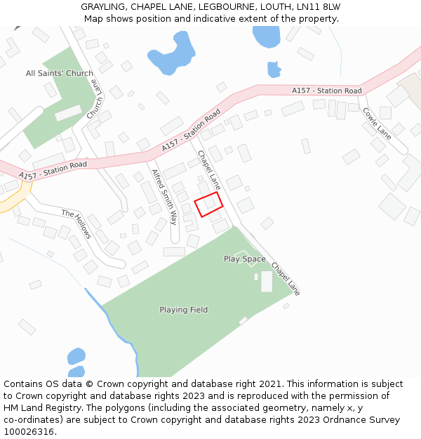 GRAYLING, CHAPEL LANE, LEGBOURNE, LOUTH, LN11 8LW: Location map and indicative extent of plot