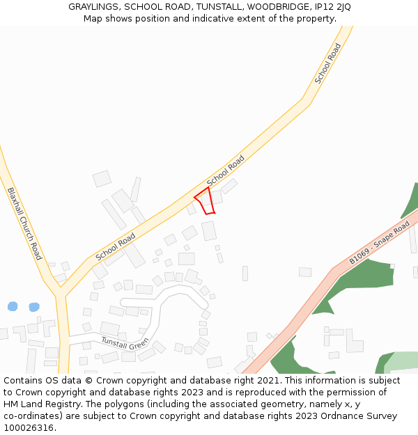 GRAYLINGS, SCHOOL ROAD, TUNSTALL, WOODBRIDGE, IP12 2JQ: Location map and indicative extent of plot