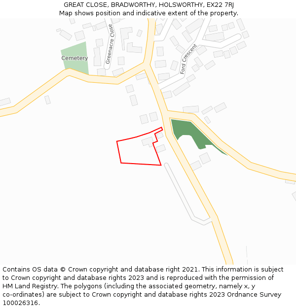GREAT CLOSE, BRADWORTHY, HOLSWORTHY, EX22 7RJ: Location map and indicative extent of plot