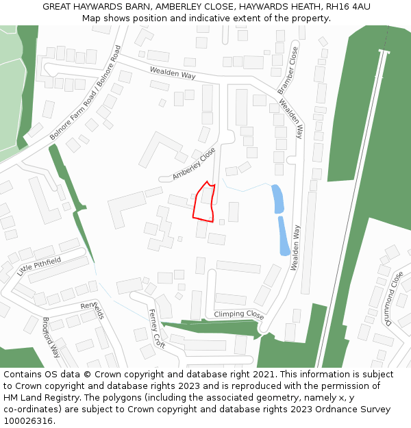 GREAT HAYWARDS BARN, AMBERLEY CLOSE, HAYWARDS HEATH, RH16 4AU: Location map and indicative extent of plot
