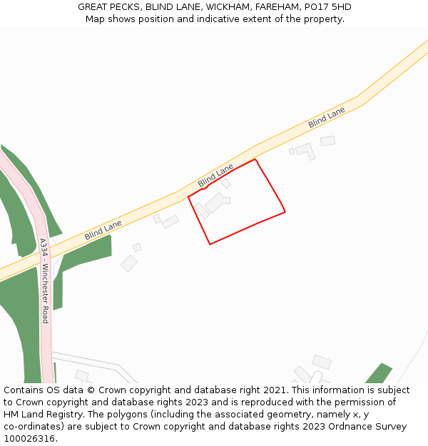 GREAT PECKS, BLIND LANE, WICKHAM, FAREHAM, PO17 5HD: Location map and indicative extent of plot