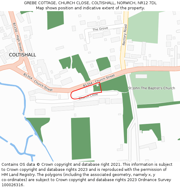 GREBE COTTAGE, CHURCH CLOSE, COLTISHALL, NORWICH, NR12 7DL: Location map and indicative extent of plot