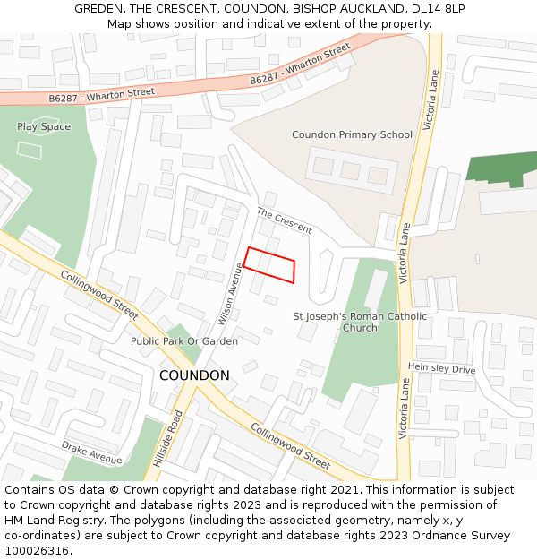 GREDEN, THE CRESCENT, COUNDON, BISHOP AUCKLAND, DL14 8LP: Location map and indicative extent of plot