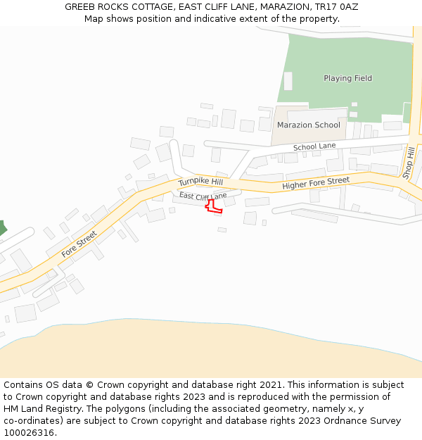 GREEB ROCKS COTTAGE, EAST CLIFF LANE, MARAZION, TR17 0AZ: Location map and indicative extent of plot